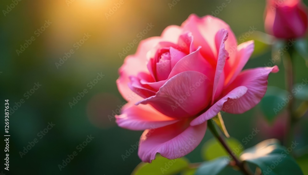 Delicate pink rose petals unfold in morning light, soft focus, rose Delicate pink rose petals unfold in morning light, soft focus, rose