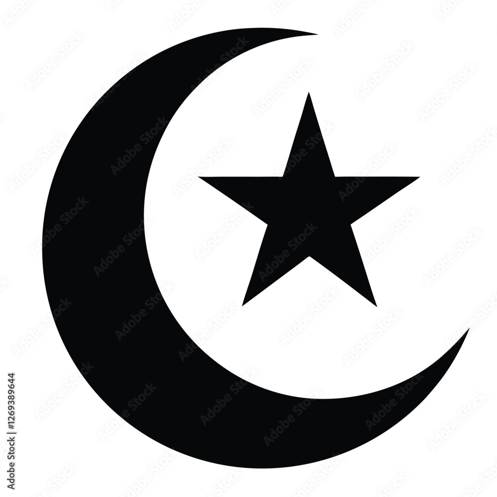 Simple Black Crescent Moon and Star Symbol Simple Black Crescent Moon and Star Symbol