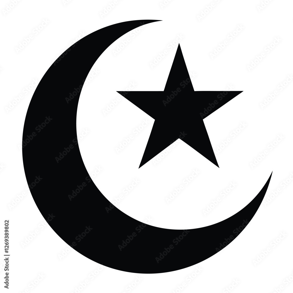 Simple Black Crescent Moon and Star Symbol Simple Black Crescent Moon and Star Symbol