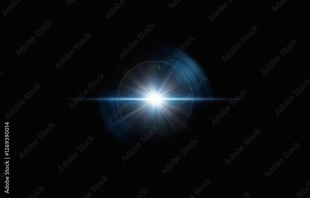 Obraz premium A bright white light emanates from the center of a black background, surrounded by a glowing halo and radiating rays.