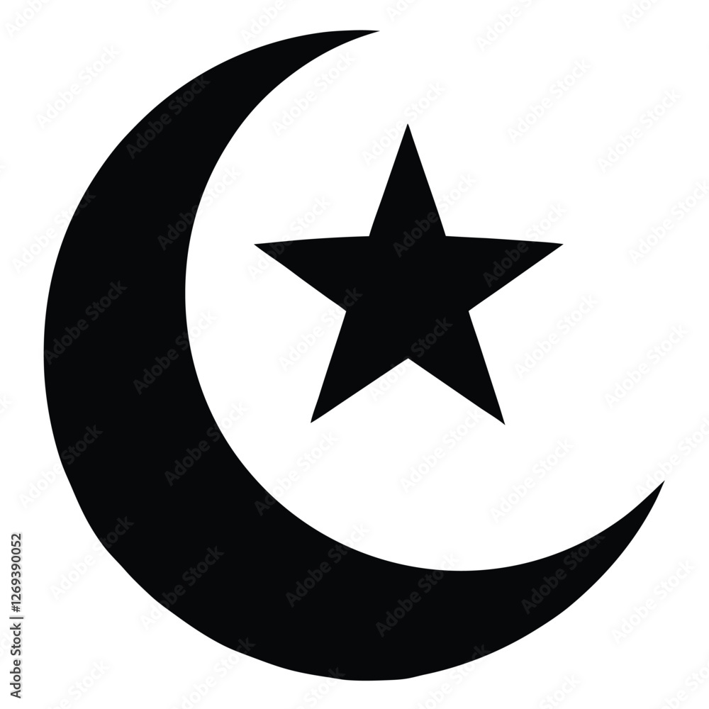 Simple Black Crescent Moon and Star Symbol Simple Black Crescent Moon and Star Symbol