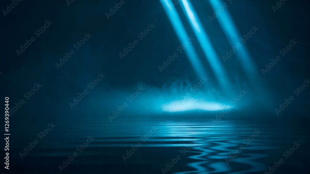 Fototapeta premium Ethereal Misty Landscape with Cool Blue Light - Dramatic and Mysterious Cinematic Ambiance
