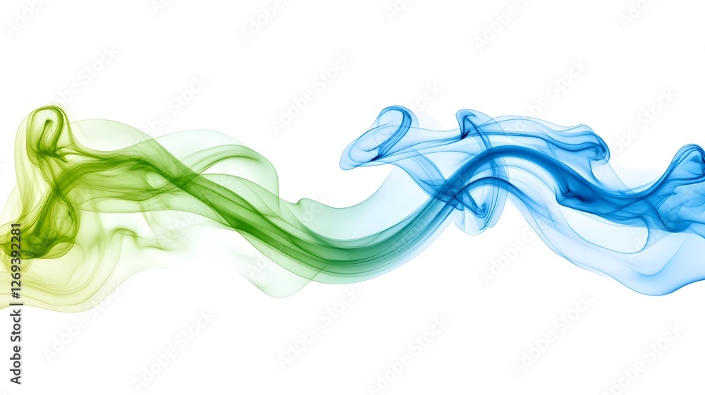 Surreal green and blue smoke with cosmic textures, isolated on white background Surreal green and blue smoke with cosmic textures, isolated on white background