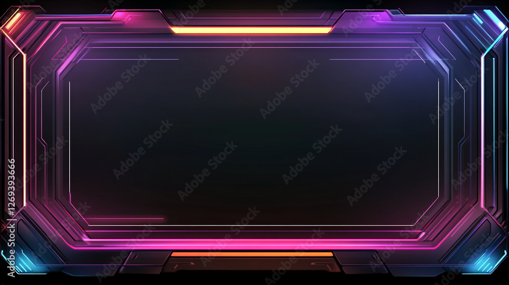 Obraz premium 光るネオンラインが印象的な未来的デザインのデジタルフレーム。サイバーパンクな雰囲気。generative ai