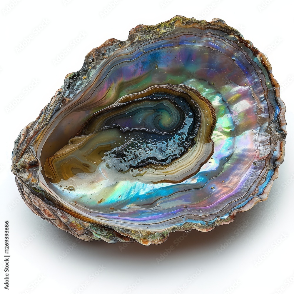 A vibrant, iridescent abalone shell showcasing intricate patterns and colors, highlighting its natural beauty and unique texture. A vibrant, iridescent abalone shell showcasing intricate patterns and colors, highlighting its natural beauty and unique texture.
