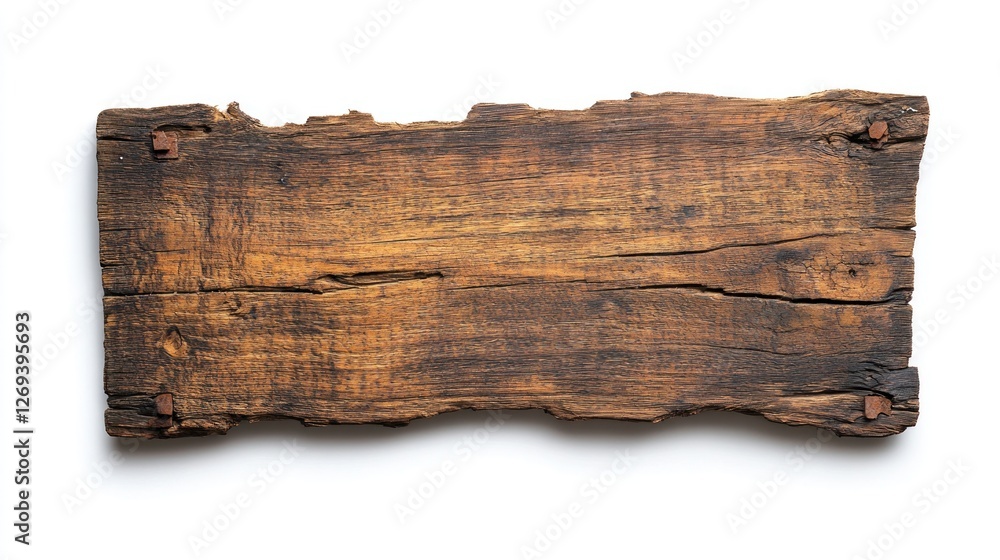 Fototapeta premium Rustic wooden signboard, isolated on white, ideal for text overlay