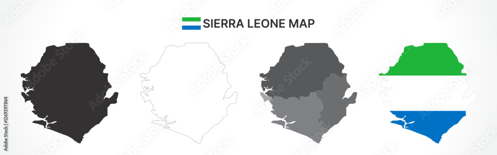 Detailed Sierra Leone Map Collection with Outline, Silhouette, Provinces, and Flag Overlay Variations Detailed Sierra Leone Map Collection with Outline, Silhouette, Provinces, and Flag Overlay Variations