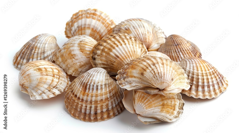 A pile of beautifully patterned seashells showcasing various shades of beige and brown, perfect for decoration or crafting. A pile of beautifully patterned seashells showcasing various shades of beige and brown, perfect for decoration or crafting.