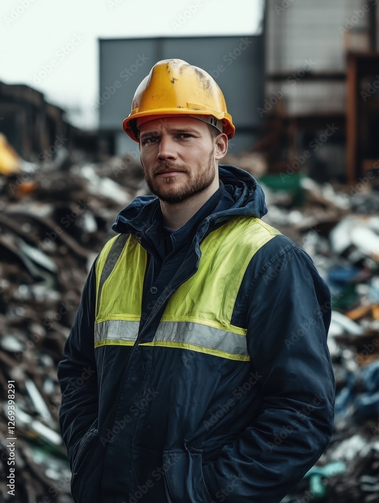 Fototapeta premium Portrait Of Male Worker In Waste Recycling Plant