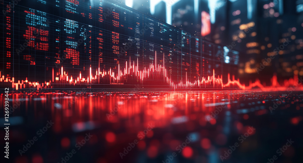 Stock market analysis in digital space. A vibrant representation of market data trends highlighting digital trading activity during evening hours. Stock market analysis in digital space. A vibrant representation of market data trends highlighting digital trading activity during evening hours.