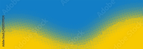 Modern blue and yellow pop art background with halftone dots in comic style, vector illustration EPS10