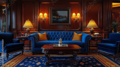 Comfortable blue sofa with decorative pillows in a stylish living room setting
