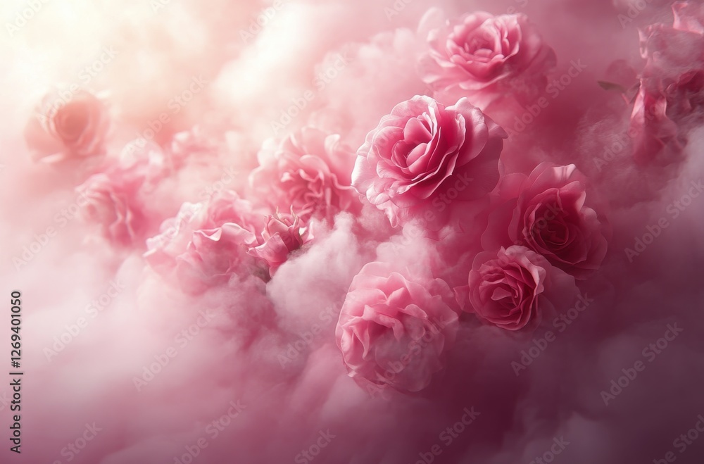 Soft pink flowers amidst fluffy clouds create a dreamy atmosphere in a serene environment Soft pink flowers amidst fluffy clouds create a dreamy atmosphere in a serene environment