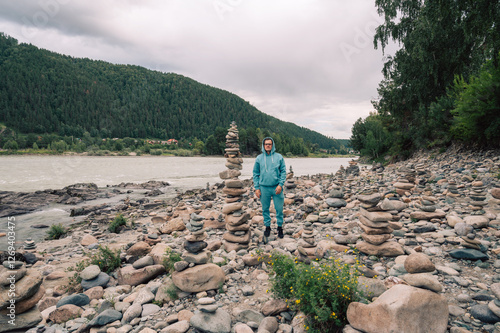 Man at the river Katun at s...