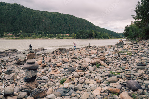 Woman at the river Katun at...