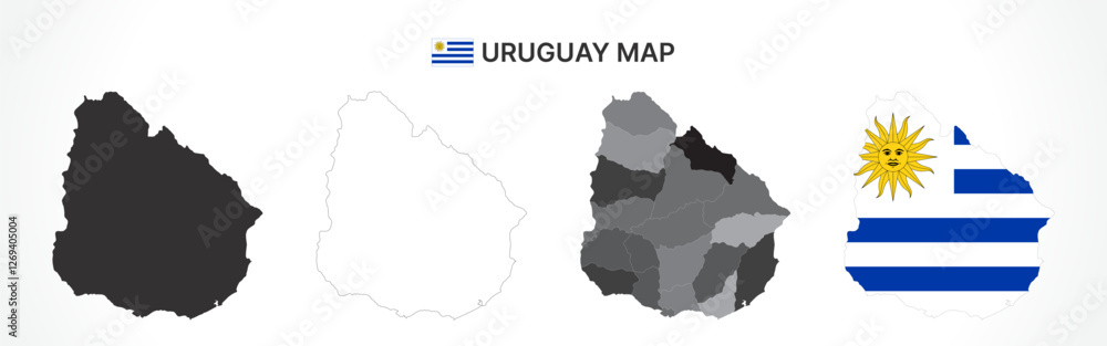 Detailed Uruguay Map Collection with Outline, Silhouette, Departments, and Flag Overlay Variations Detailed Uruguay Map Collection with Outline, Silhouette, Departments, and Flag Overlay Variations