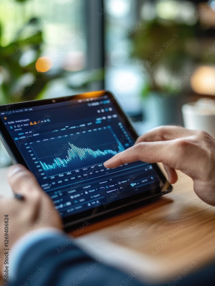 Analyzing financial trends on digital tablet modern office data visualization professional environment close-up investment insights Analyzing financial trends on digital tablet modern office data visualization professional environment close-up investment insights