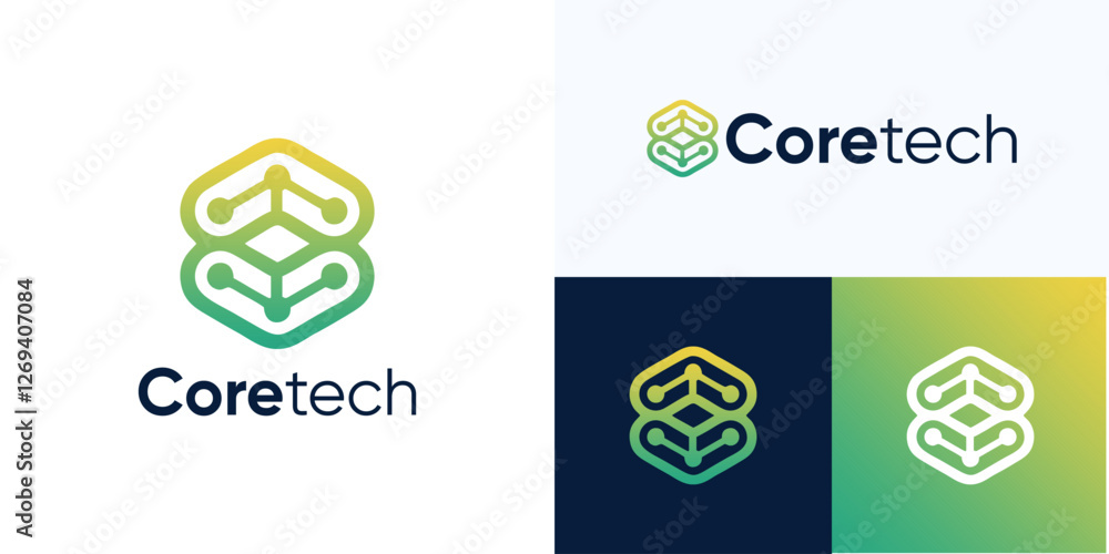 Fototapeta premium Letter C Logo with icon connected software, initial C hexagon logo tech connection network vector icon, simple modern logo design template element usable for technology logo or other business.