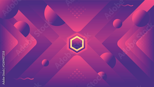 Abstract background with triangles dots hexagonal in the center,purple,yellow,orange color