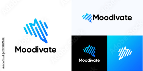 Brain wave spectrum equalizer logo, brain mental health spectrum medical, Abstract audio music, pulse, frequency and digital, Letter M with brain wave spectrum logo vector template.