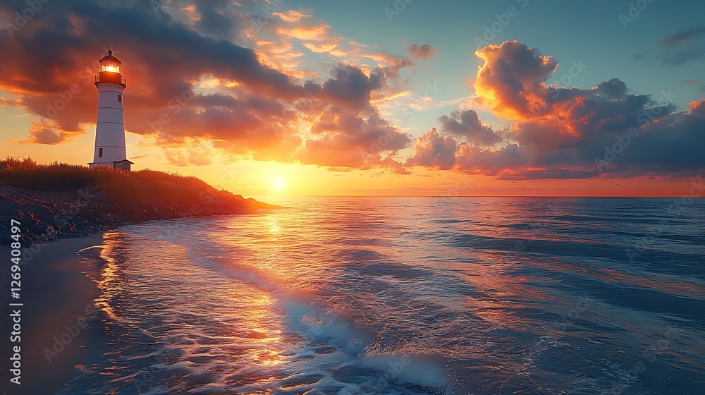 Serene Lighthouse Under Dusk Sky high resolution hd photo Serene Lighthouse Under Dusk Sky high resolution hd photo