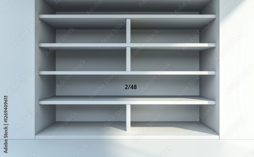 Display of blank supermarket shelf banners for design presentations. Illustration in 3D. Display of blank supermarket shelf banners for design presentations. Illustration in 3D.