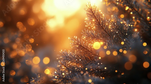 Soft glowing lights in an enchanting forest at dusk create a magical atmosphe...