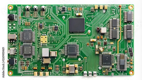 Green Circuit Board on White Background