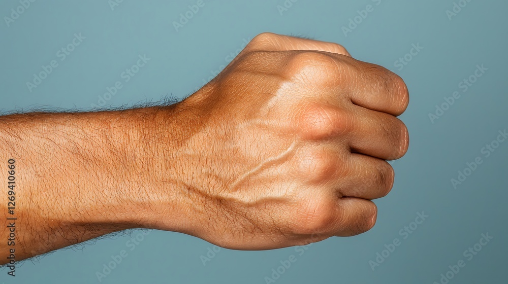 Fist clenching action close-up hand gesture human anatomy studio environment side view strength and determination concept for seo impact Fist clenching action close-up hand gesture human anatomy studio environment side view strength and determination concept for seo impact