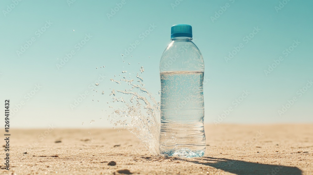 Water bottle splashing on sand. Water bottle splashing on sand.