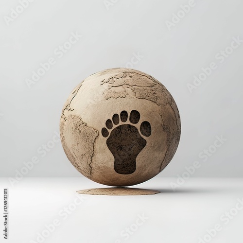 A globe with a footprint design, symbolizing environmental impact and sustainability.