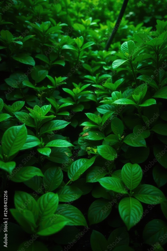 Dense foliage of tropical green plants forms a lush carpet, foliage carpet, green, verdant Dense foliage of tropical green plants forms a lush carpet, foliage carpet, green, verdant