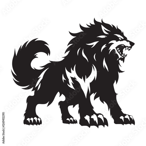 Fenrir silhouette, the monstrous wolf foretold in prophecy - Fenrir illustration - Fenrir vector - mythical creature silhouette
