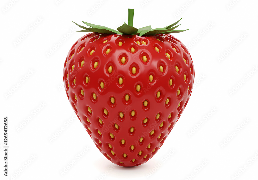 A Single, Vibrant Strawberry: A Close-Up 3D Render A Single, Vibrant Strawberry: A Close-Up 3D Render