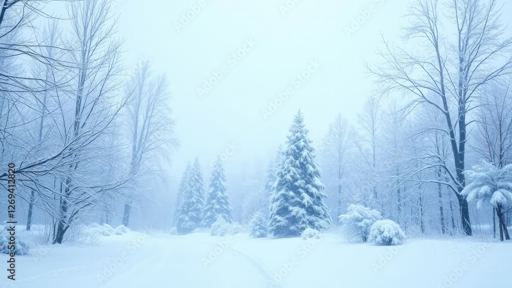 Fototapeta premium Softly falling snow creates a serene winter wonderland, tranquil, calm, winter wonderland