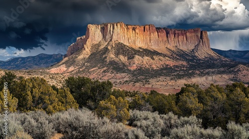 Dramatic Stormy Skies Over the Majestic Sandstone Cliffs of Utah's Desert Landscape