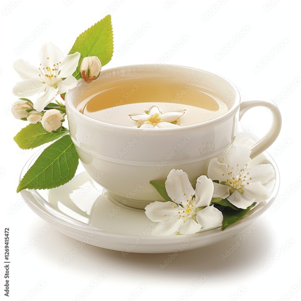 A delicate cup of tea adorned with fresh flowers and leaves, evoking tranquility and natural beauty. A delicate cup of tea adorned with fresh flowers and leaves, evoking tranquility and natural beauty.
