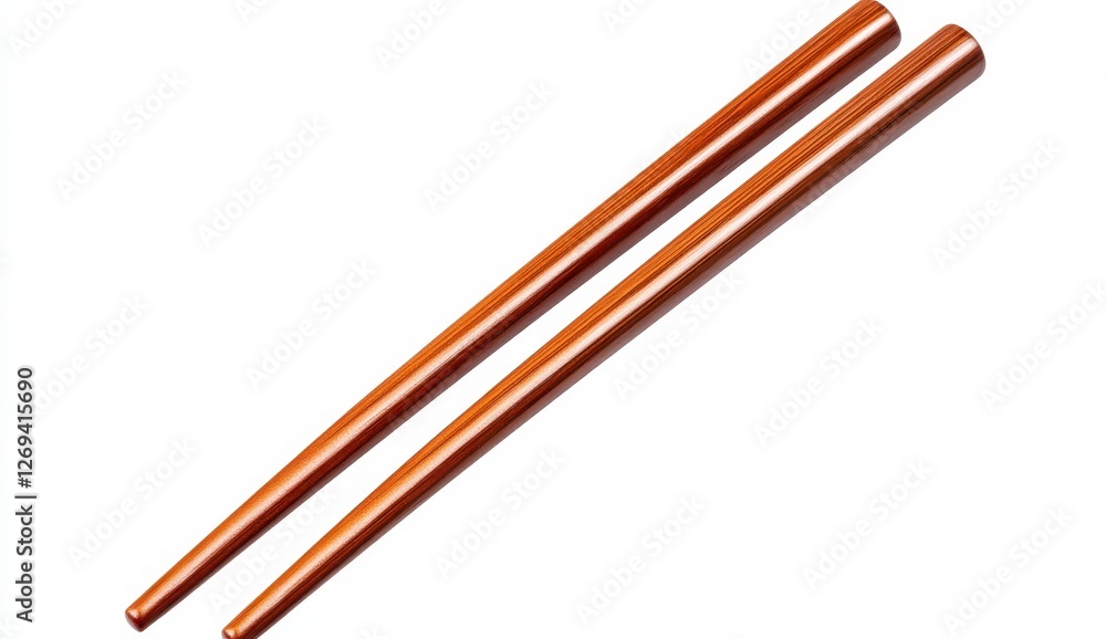 Pair of elegant brown wooden chopsticks isolated against a plain white background. Simple, clean image perfect for showcasing food, Asian cuisine, or Pair of elegant brown wooden chopsticks isolated against a plain white background. Simple, clean image perfect for showcasing food, Asian cuisine, or