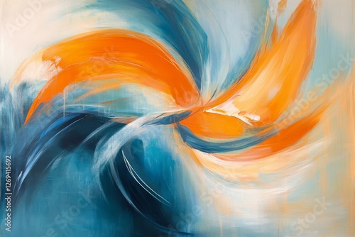 Vivid abstract waves with fiery colors and serene blue backdrop capturing mov...