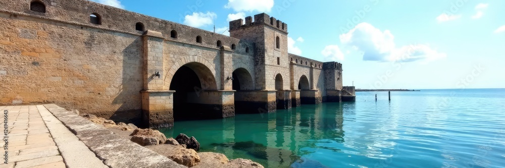 Muelle antiguo con cimientos de piedra y arcos, mar, historico, puerto Muelle antiguo con cimientos de piedra y arcos, mar, historico, puerto