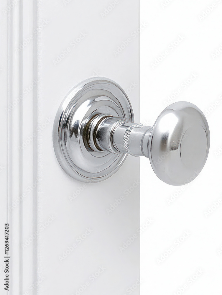 Fototapeta premium Close-Up of Chrome Door Knob on White Door