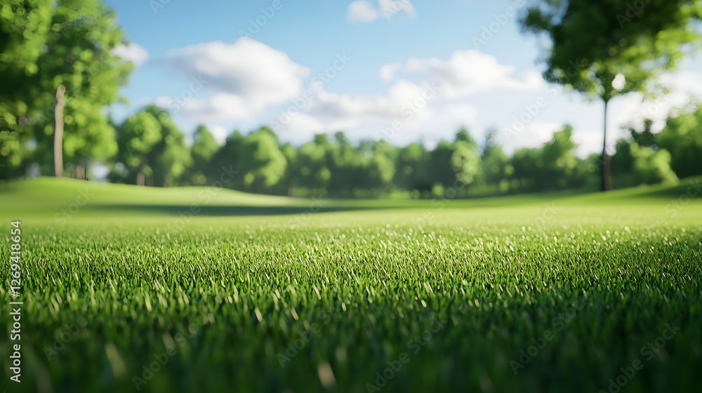 Beautiful green grass in the park with trees and a blue sky background. Beautiful green grass in the park with trees and a blue sky background.