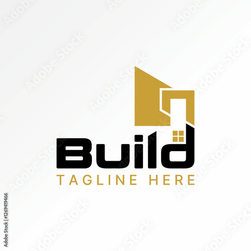 Logo design graphic concept creative premium vector stock image sell text word Build font window building house skyscraper office architect exterior