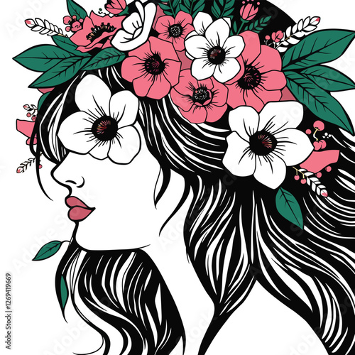 Elegant Floral Headpiece Adorning a Female Profile/International Women's Day 8 March