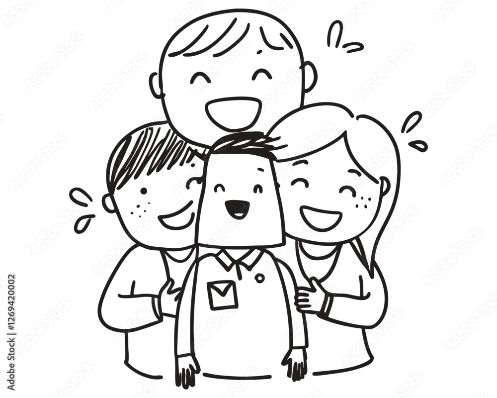 Happy Family Doodle Art Vector Illustration Happy Family Doodle Art Vector Illustration