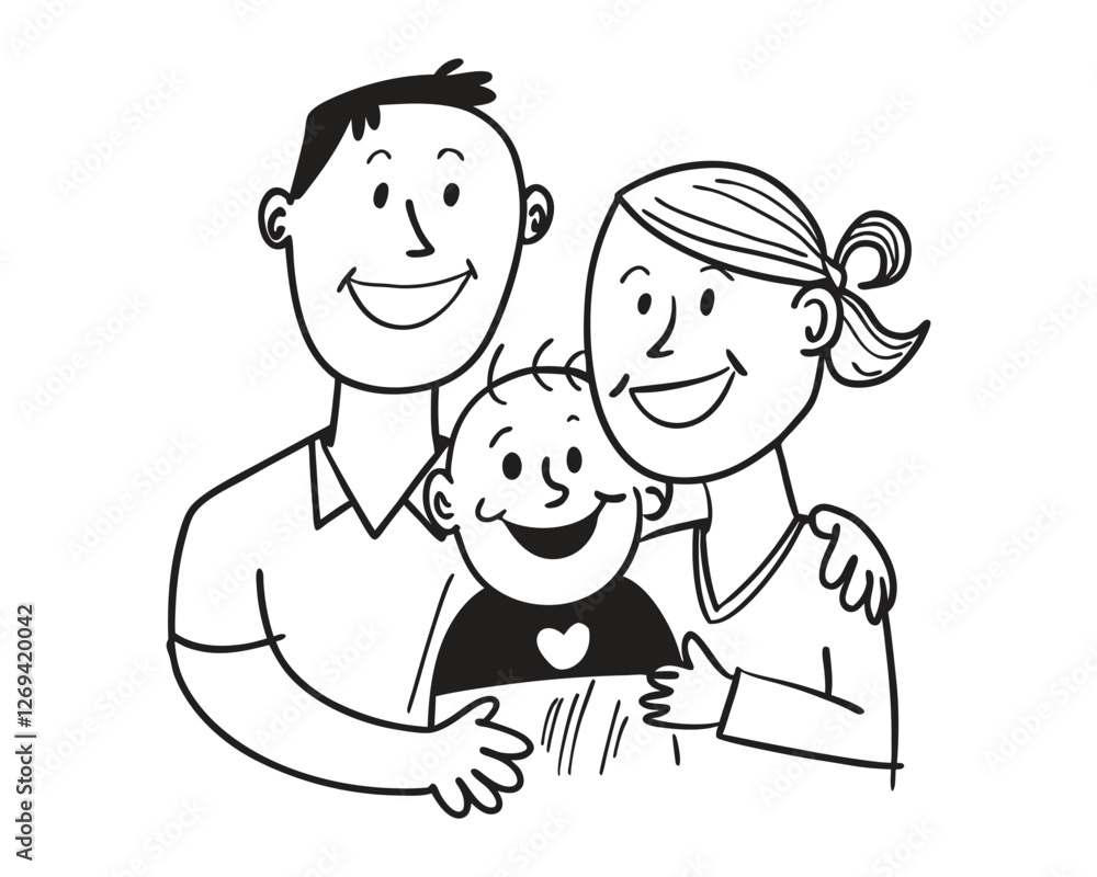 Happy Family Doodle Art Vector Illustration Happy Family Doodle Art Vector Illustration