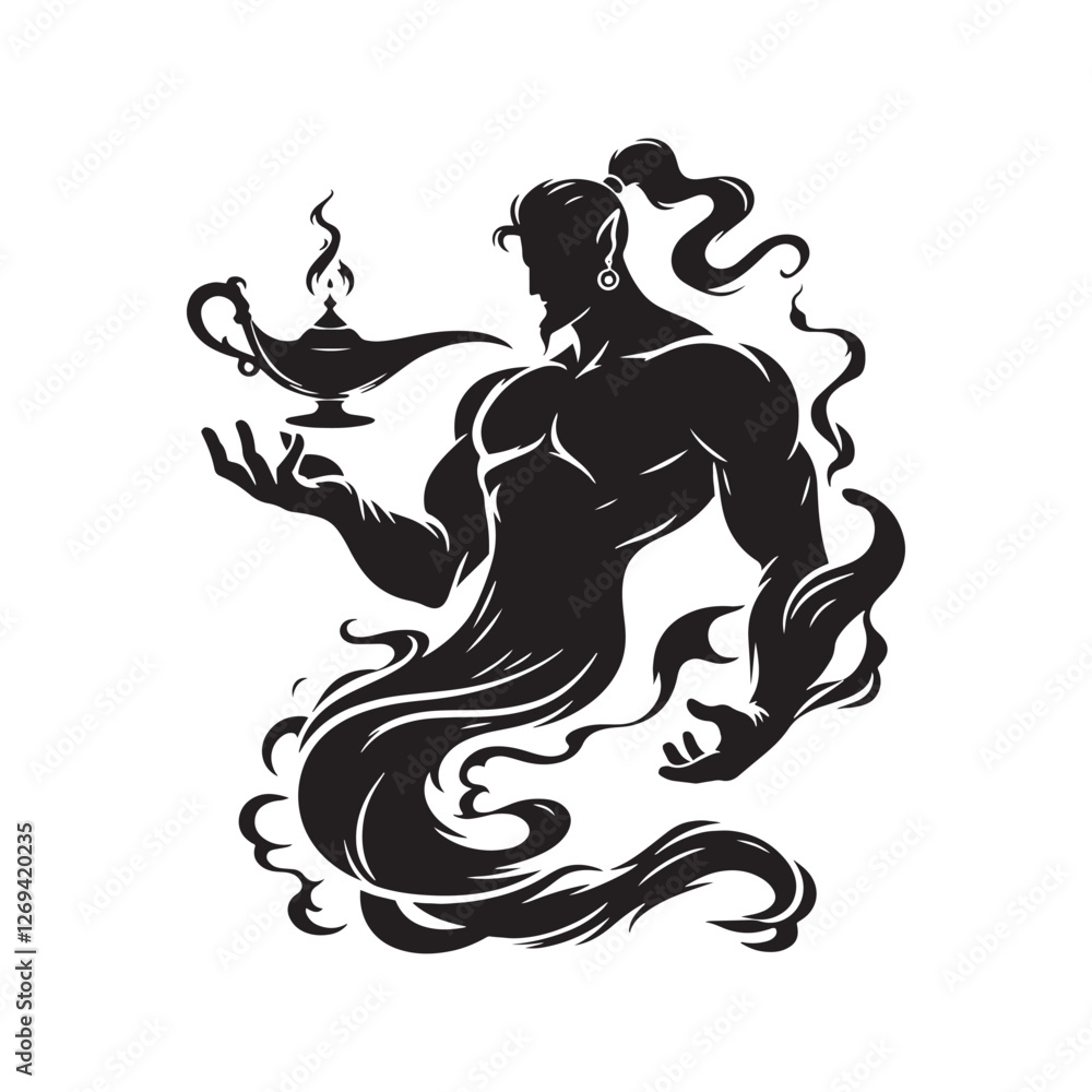 custom made wallpaper toronto digitalThe mystical Genie silhouette, keeper of hidden secrets - Genie illustration - Genie vector - mythical creature silhouette
