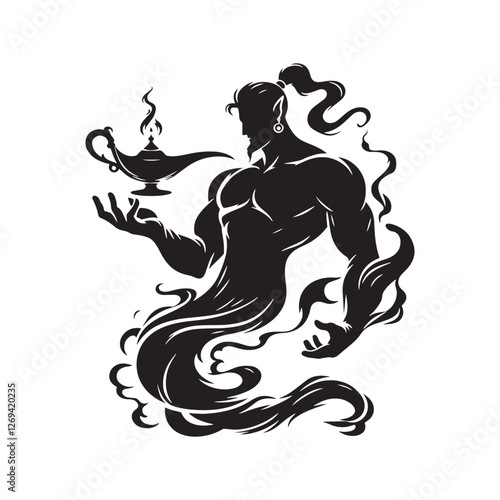 The mystical Genie silhouette, keeper of hidden secrets - Genie illustration - Genie vector - mythical creature silhouette
