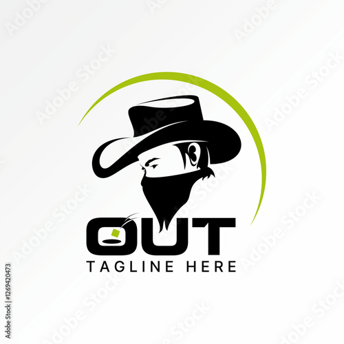 Logo design graphic concept creative premium vector stock image top sell man in cowboy hat cloth mask side head sheriff fashion style gun crime macho