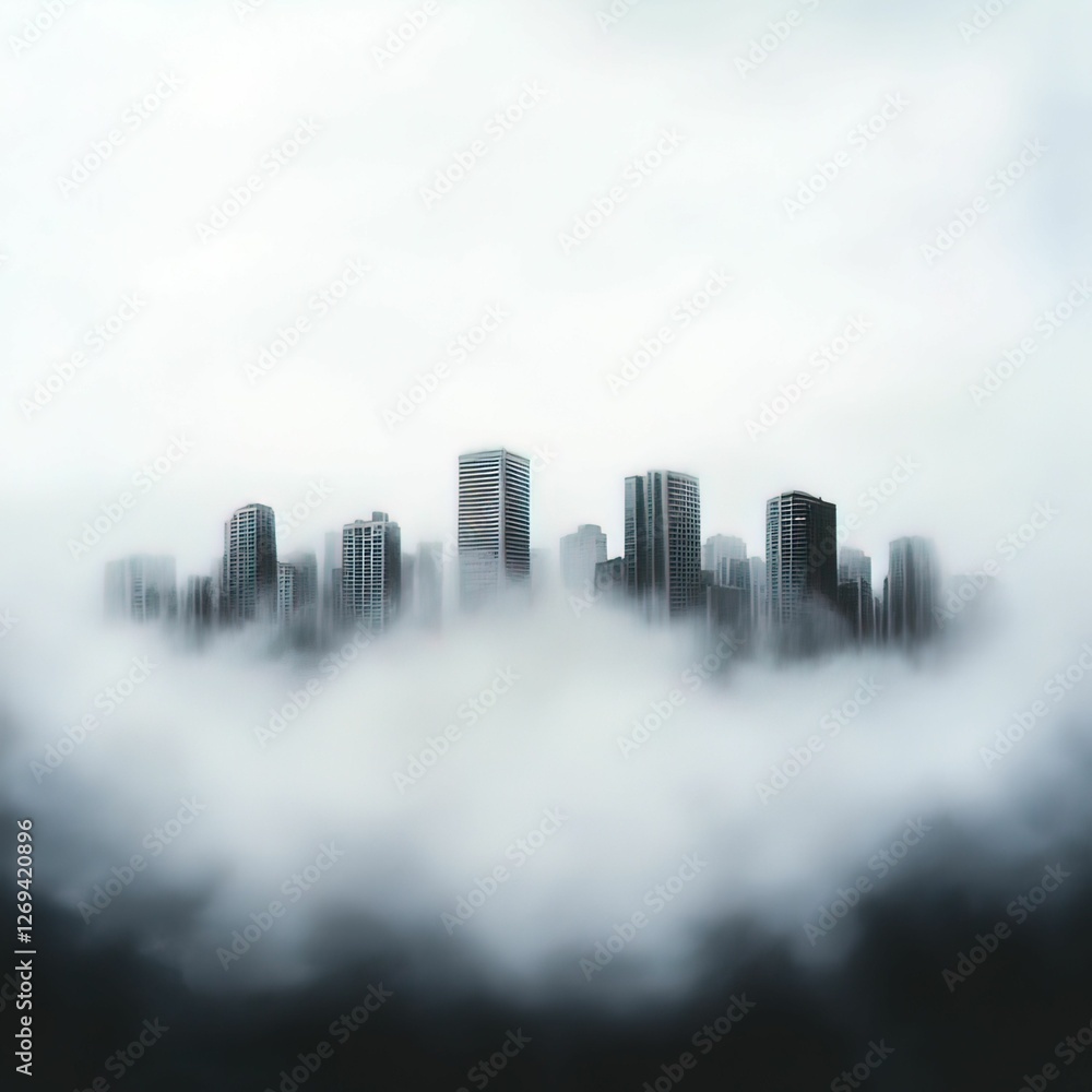 A foggy skyline reveals tall buildings partially shrouded in mist, creating a mysterious and ethereal urban atmosphere. A foggy skyline reveals tall buildings partially shrouded in mist, creating a mysterious and ethereal urban atmosphere.